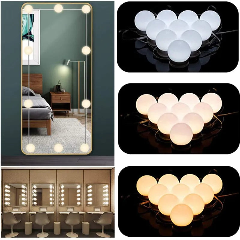 Vanity Light LED Bulbs for Makeup Mirror Stand || 10 Bulbs with 3 Light Modes - ROLLET